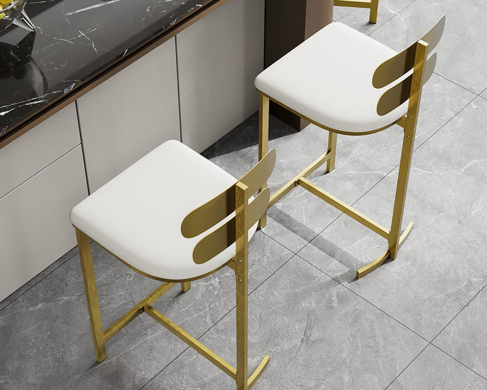 HMR Modern PU Leather Counter Stools with Upholstery - White, 2-Pieces