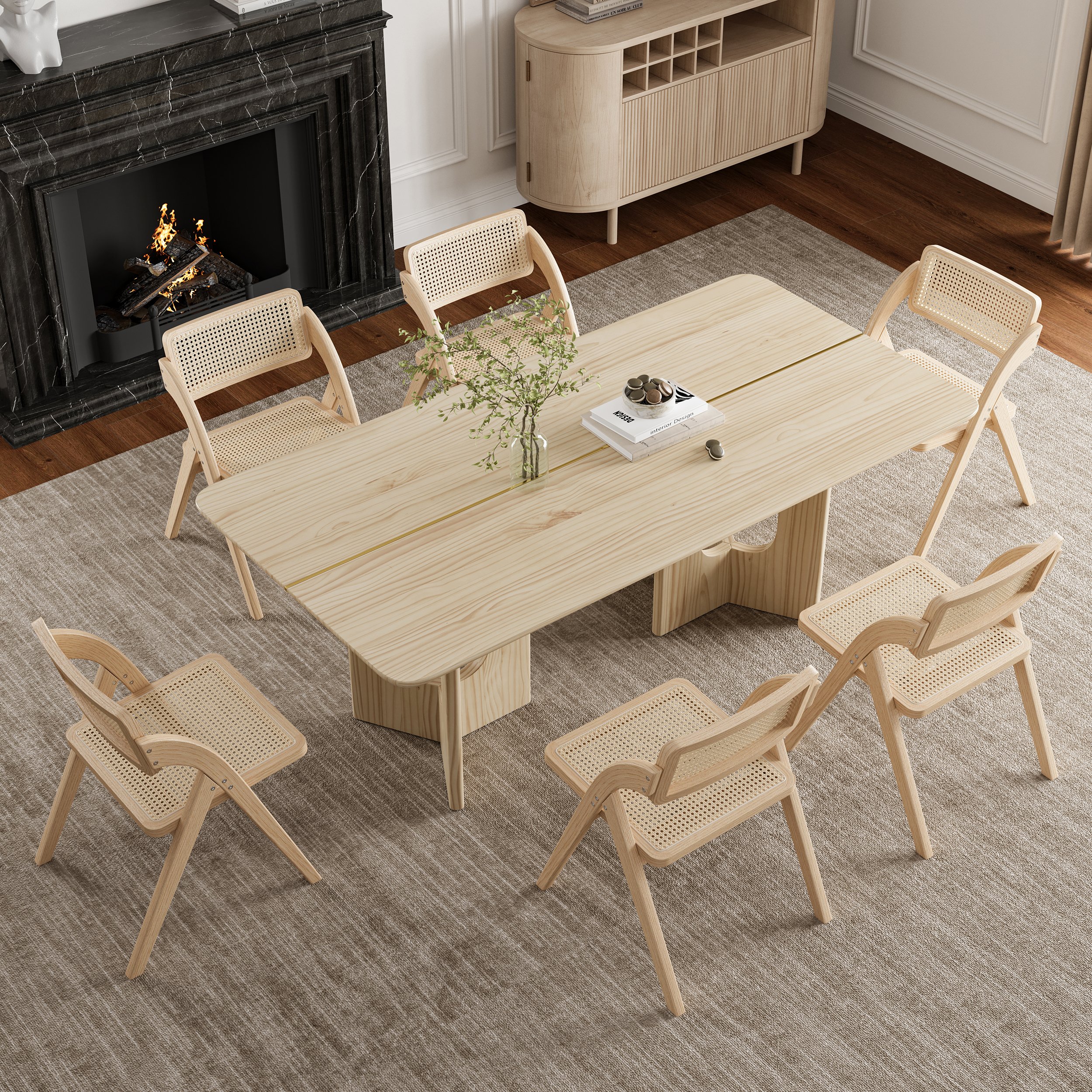 HMR - 78.7'' Farmhouse Rectangle Solid Wood Dining Table Seats 6-8 People