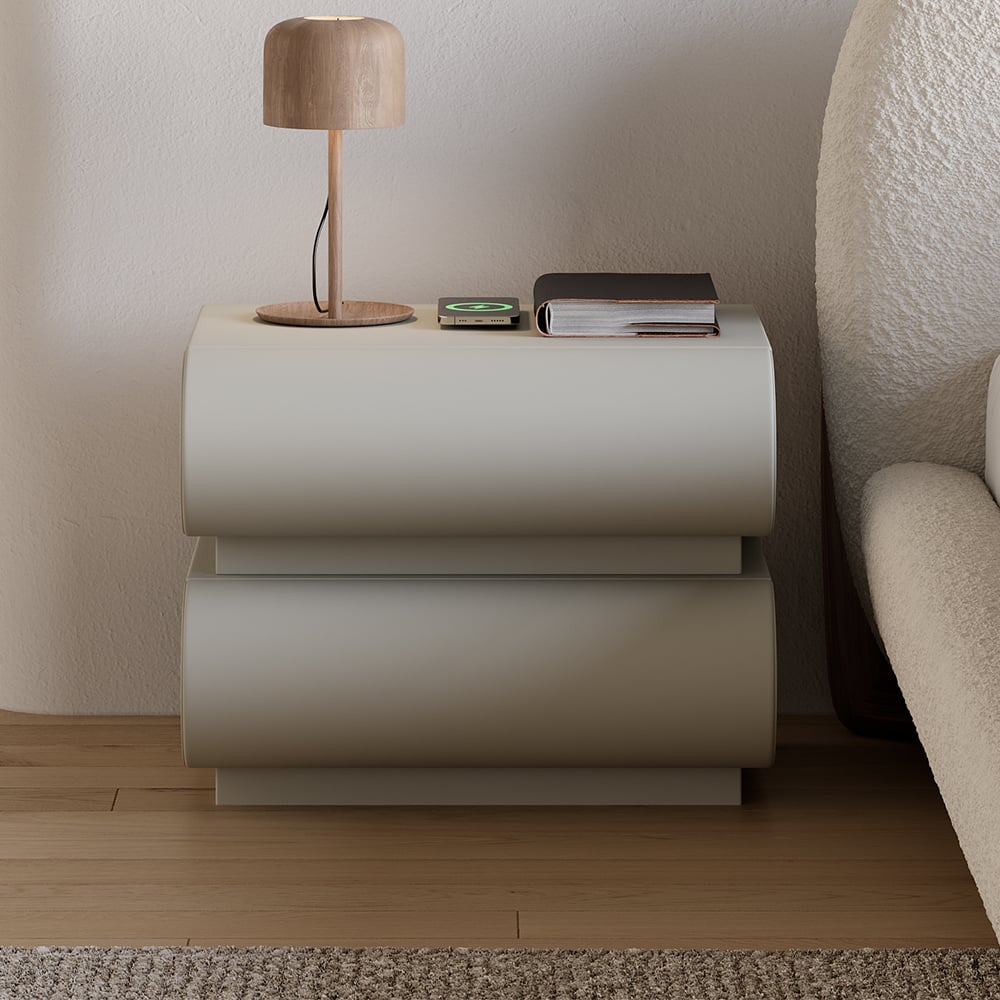 HMR Humply Modern Leather Smart Nightstand with Wireless Charger Drawers - Light Gray, 2-Drawer, Set Of 2