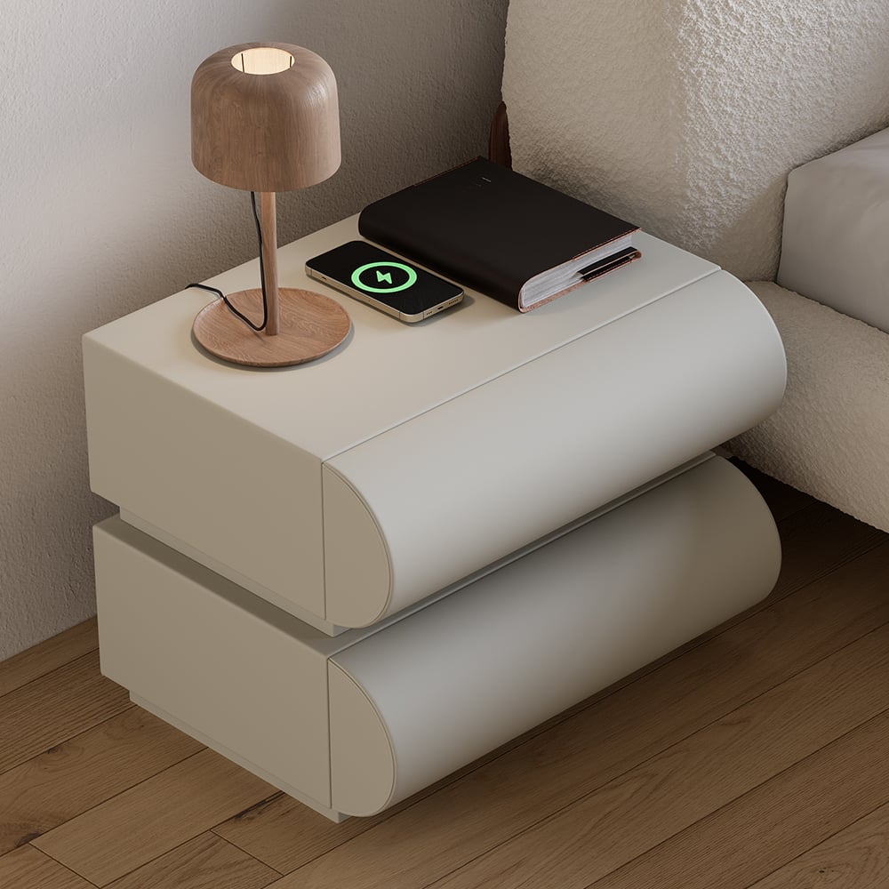HMR Humply Modern Leather Smart Nightstand with Wireless Charger Drawers - Light Gray, 2-Drawer, Set Of 2