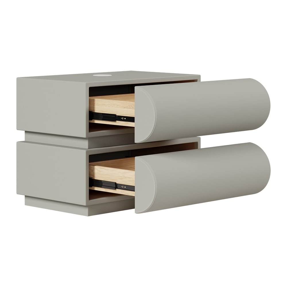 HMR Humply Modern Leather Smart Nightstand with Wireless Charger Drawers - Light Gray, 2-Drawer, Set Of 2