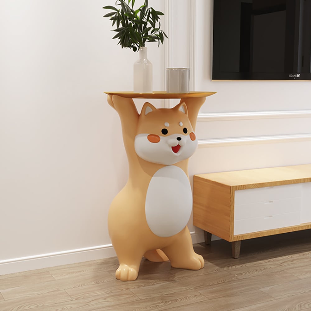HMR - Modern Dog Side Table Resin Figurine with Gold Tray
