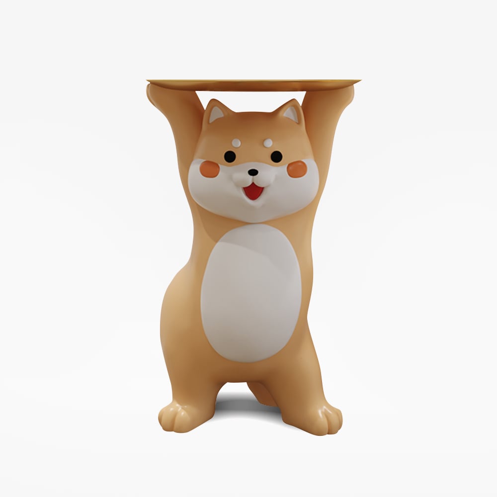 HMR - Modern Dog Side Table Resin Figurine with Gold Tray