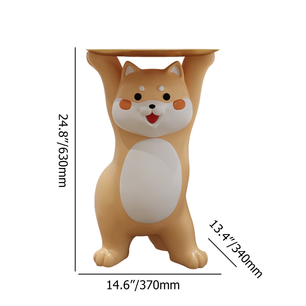 HMR - Modern Dog Side Table Resin Figurine with Gold Tray