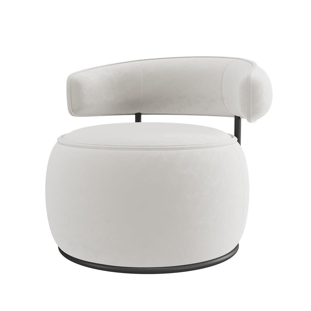 HMR - Modern Off-White Swivel Armchair Barrel Accent Chair Velvet Upholstered