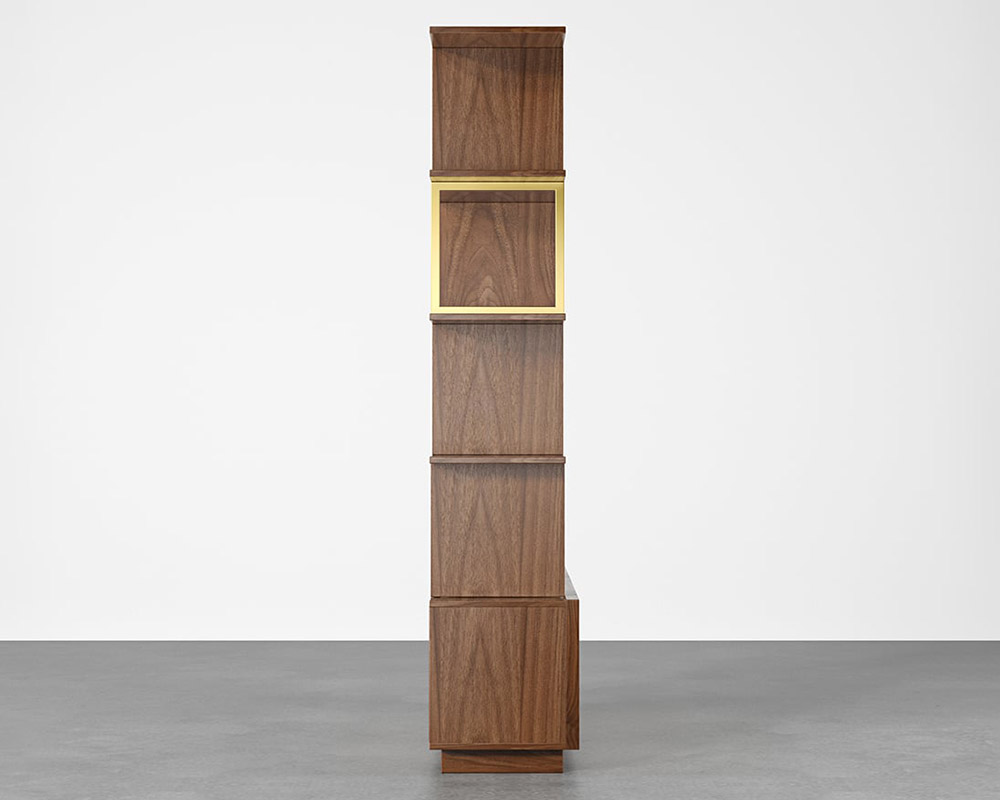 HMR 5-Tier Wood Bookshelf with 2 Doors Modern Bookcase in Gold Finish - Walnut