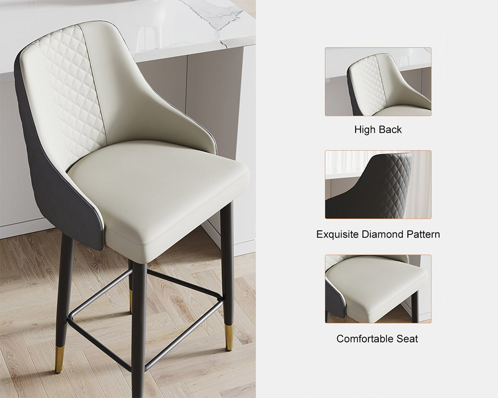 HMR Diamic Series Modern Counter Stools with PU Leather Upholstery - Gray, 6-Pieces