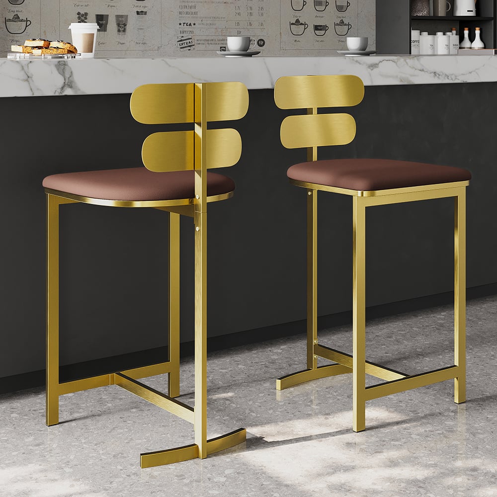 HMR Modern PU Leather Counter Stools with Upholstery - Brown, 6-Pieces