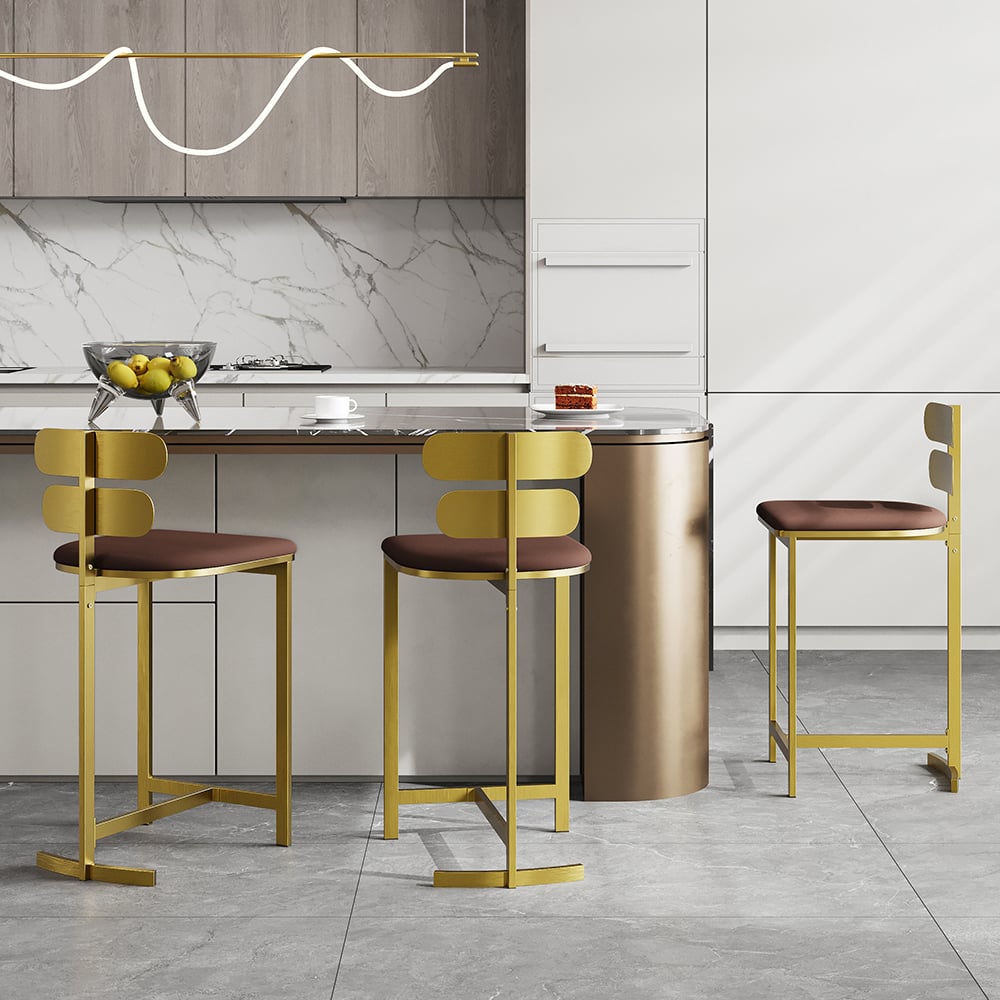 HMR Modern PU Leather Counter Stools with Upholstery - Brown, 6-Pieces