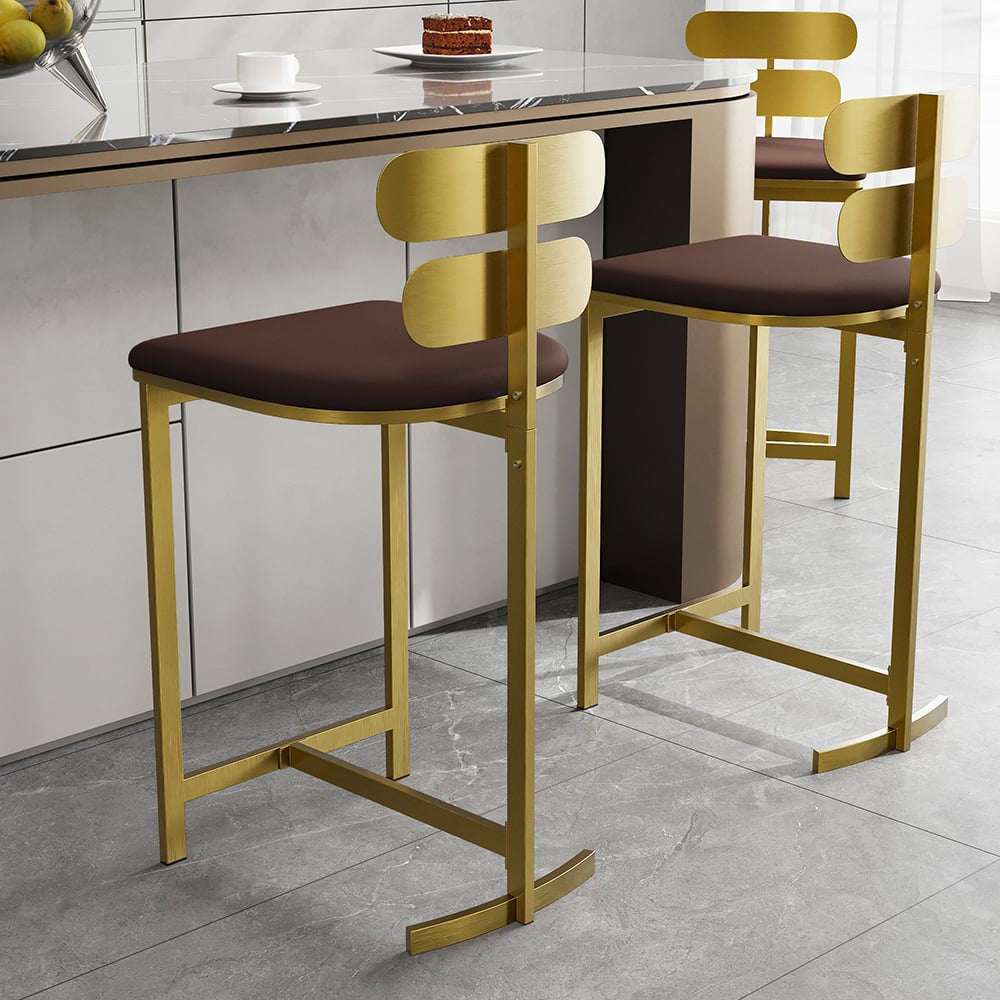HMR Modern PU Leather Counter Stools with Upholstery - Brown, 6-Pieces