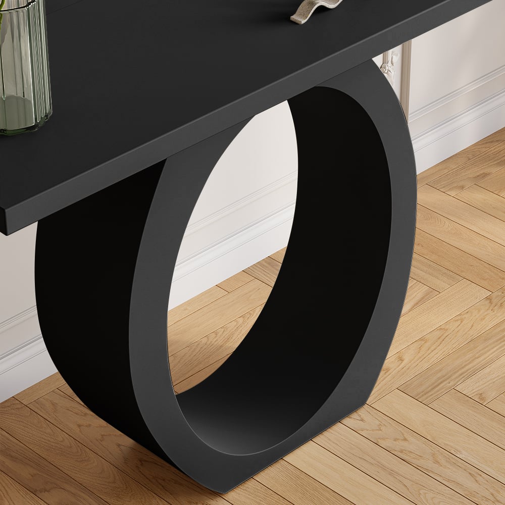HMR 39.4" Modern Console Table with Circle Base Rectangular Entryway Table - Black