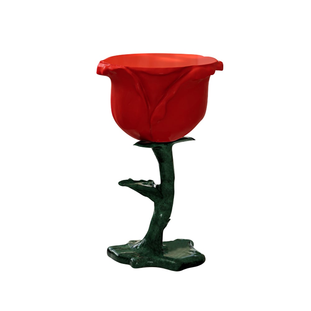 HMR - Modern Small End Table Red Resin Rose Sculpture Cute Pedestal Side Table with Tray