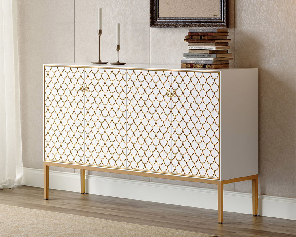 HMR Modern 59" Sideboards Buffet with Doors & Shelves - White