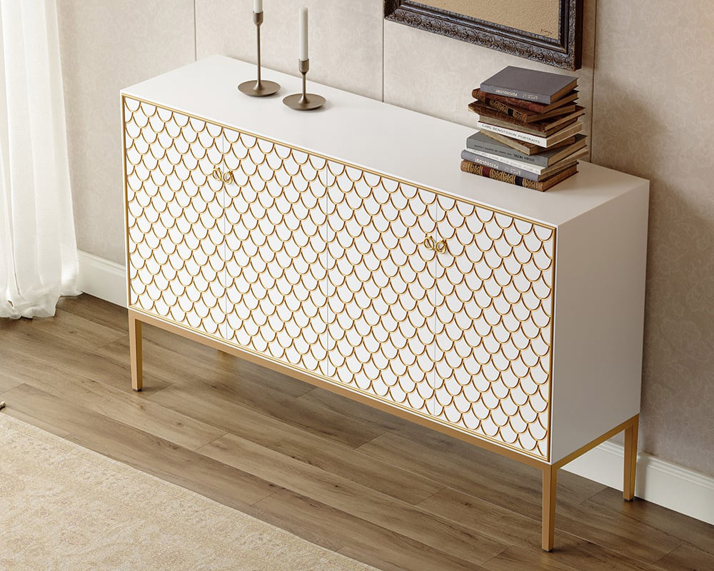 HMR Modern 59" Sideboards Buffet with Doors & Shelves - White