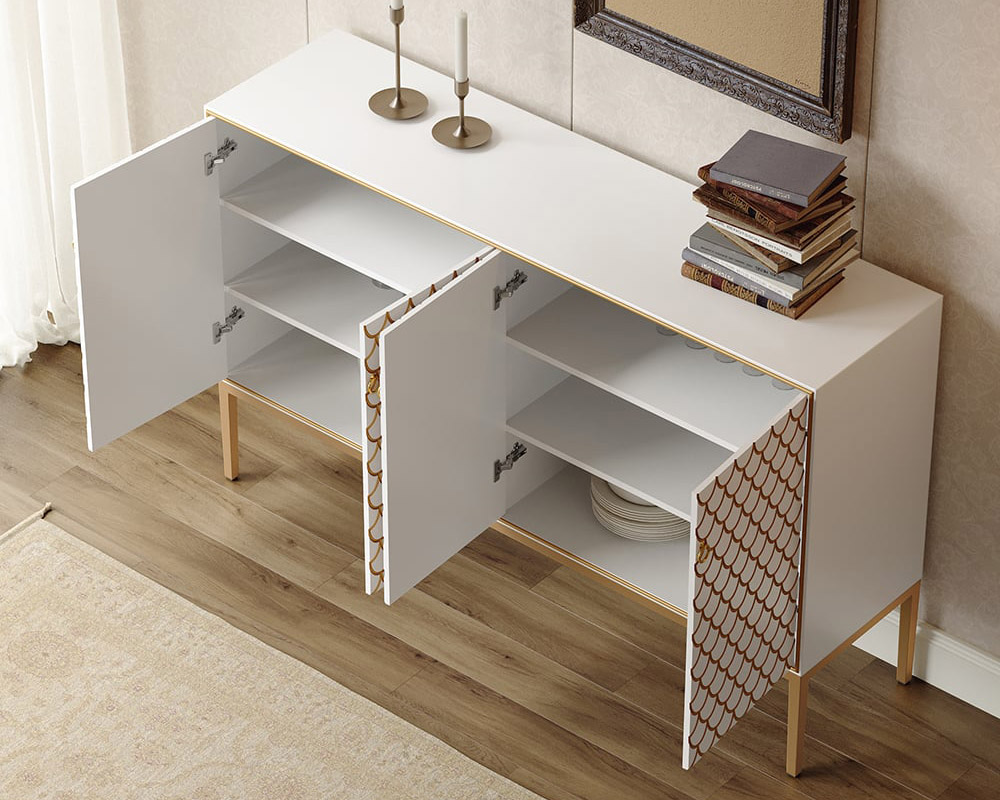 HMR Modern 59" Sideboards Buffet with Doors & Shelves - White