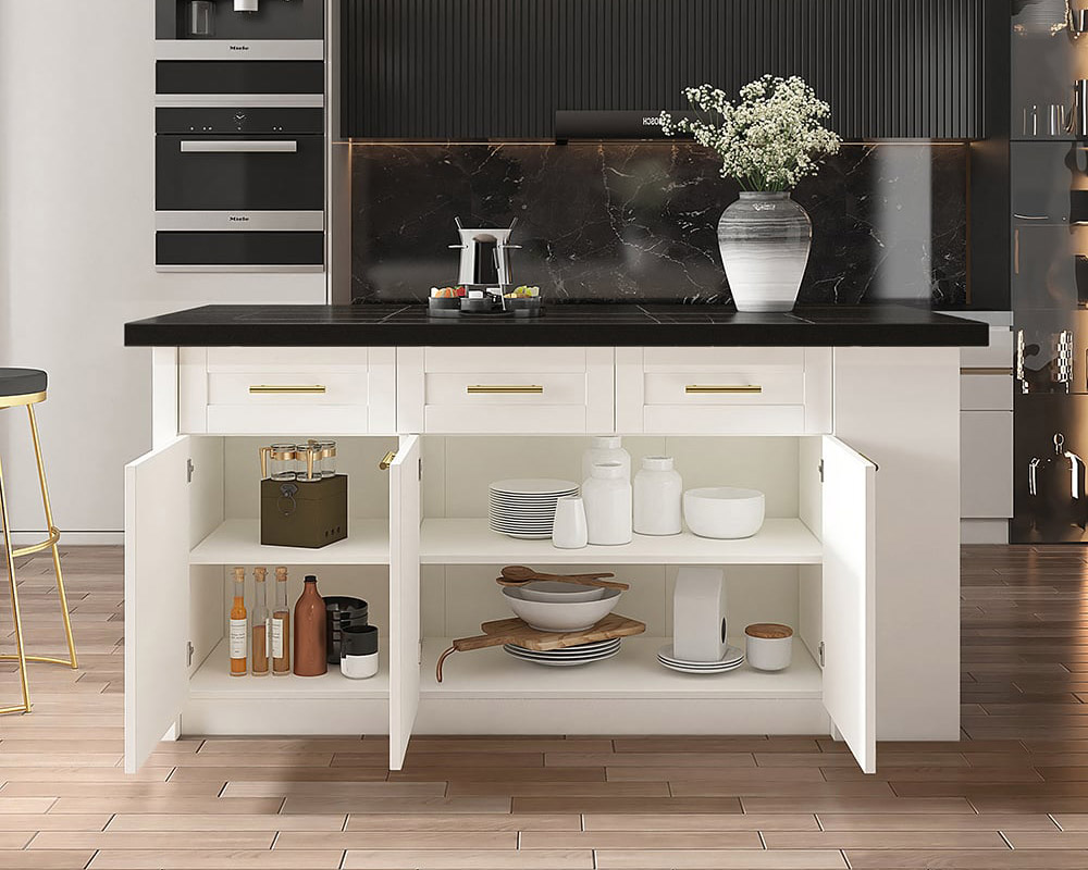 HMR 72" Modern Style Laminate Kitchen Islands with Multi-Storage - Black & White, Engineered Wood