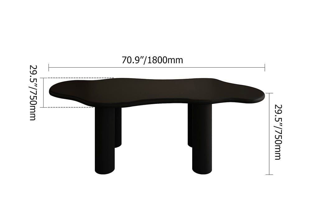 HMR Dining Set 70.9" Japandi Irregular Wood Dining Table Black with 4 Chairs - Black, Style A, With 4 Chairs