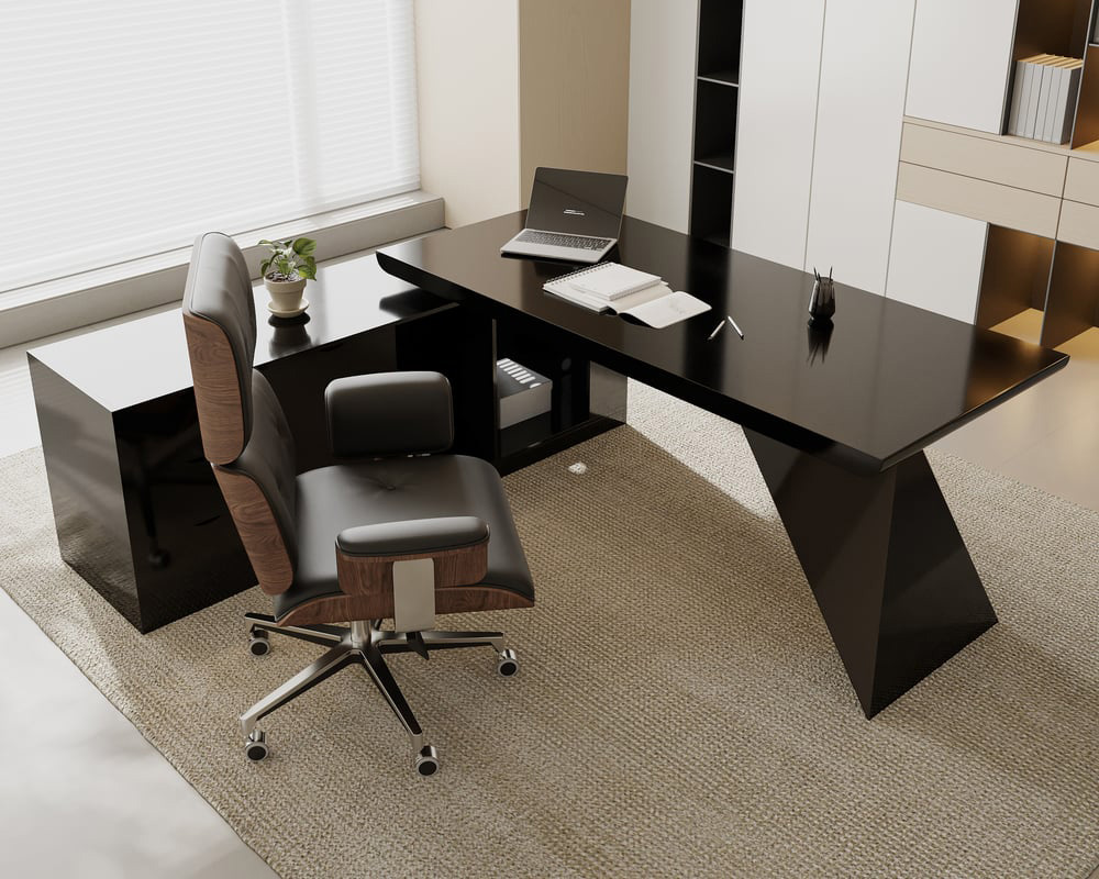 HMR Modern L-Shape Executive Desk & Office Chair Set - Black, 70.9"L x 70.9"W x 29.5"H, Left Hand