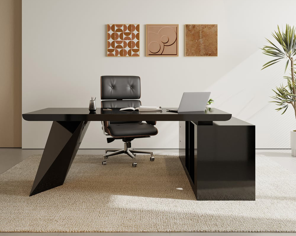 HMR Modern L-Shape Executive Desk & Office Chair Set - Black, 70.9"L x 70.9"W x 29.5"H, Left Hand