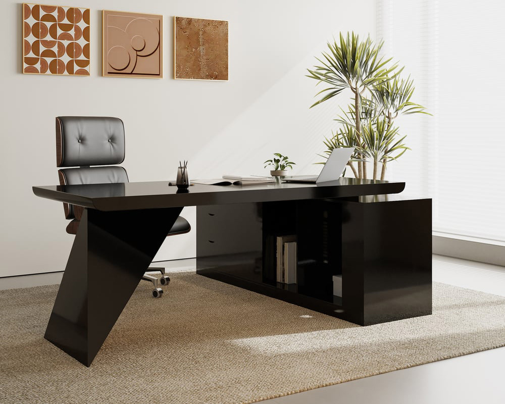 HMR Modern L-Shape Executive Desk & Office Chair Set - Black, 70.9"L x 70.9"W x 29.5"H, Left Hand