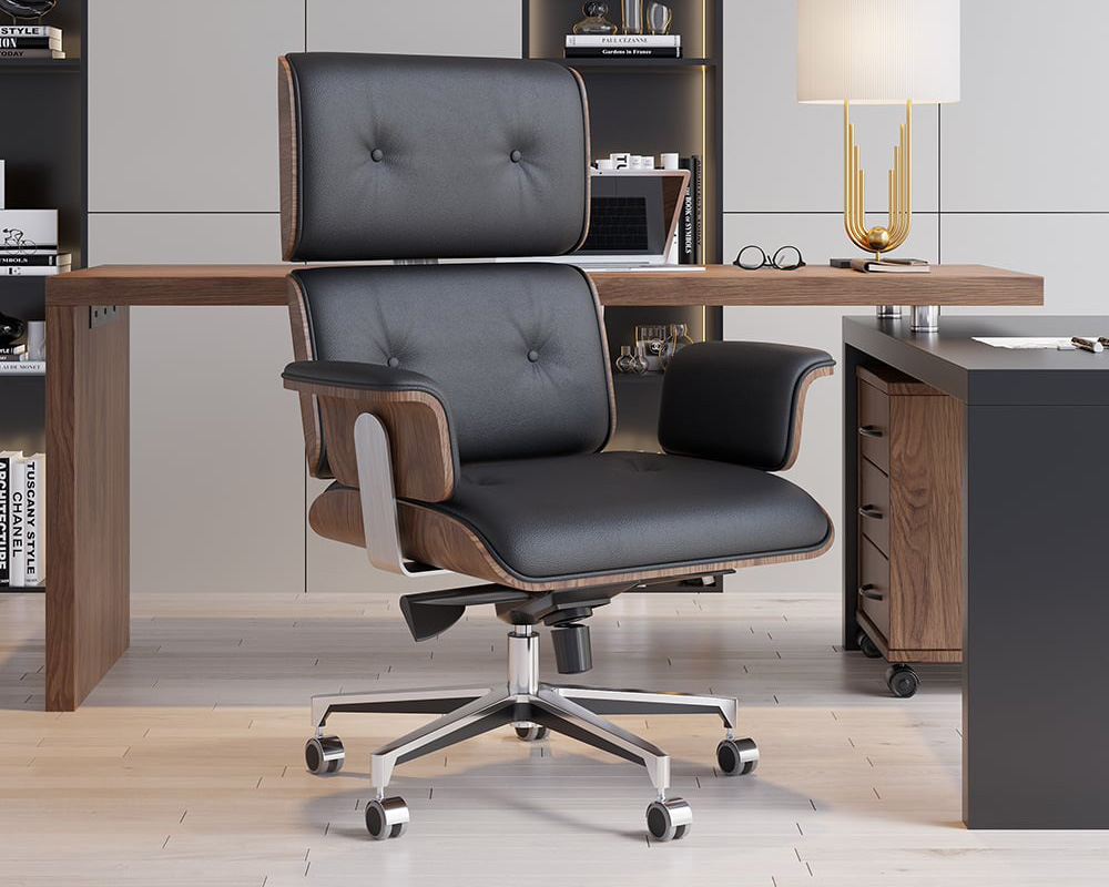 HMR Modern L-Shape Executive Desk & Office Chair Set - Black, 70.9"L x 70.9"W x 29.5"H, Left Hand