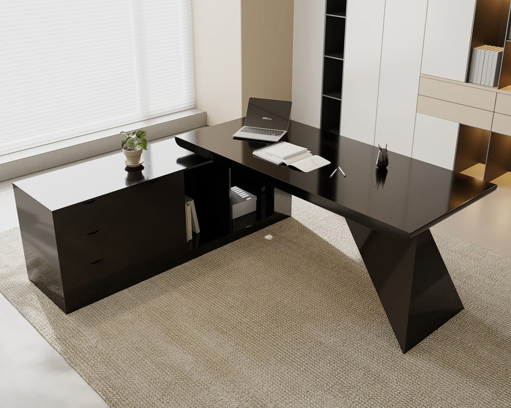 HMR Modern L-Shape Executive Desk & Office Chair Set - Black, 70.9"L x 70.9"W x 29.5"H, Left Hand