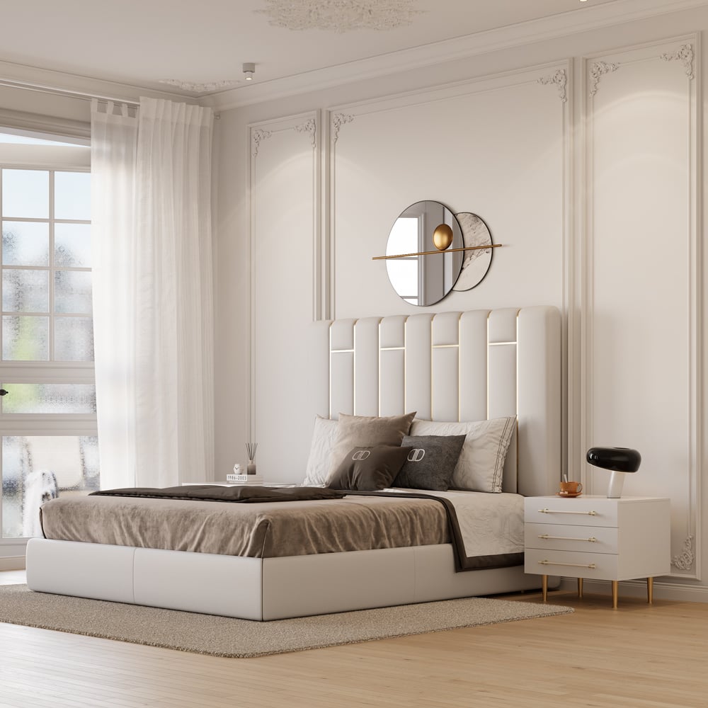 HMR - Modern White 3 Drawer Nightstand Bedside Table with Storage