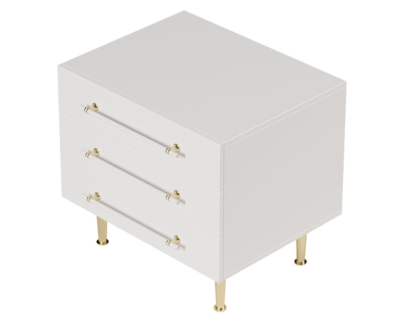 HMR - Modern White 3 Drawer Nightstand Bedside Table with Storage