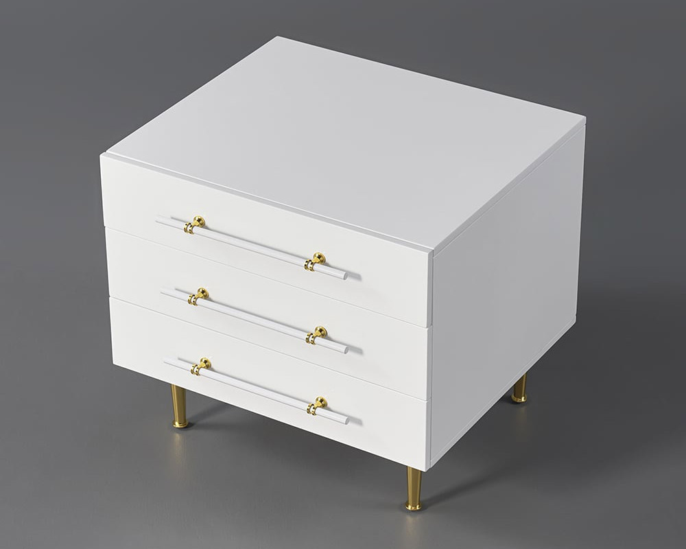 HMR - Modern White 3 Drawer Nightstand Bedside Table with Storage