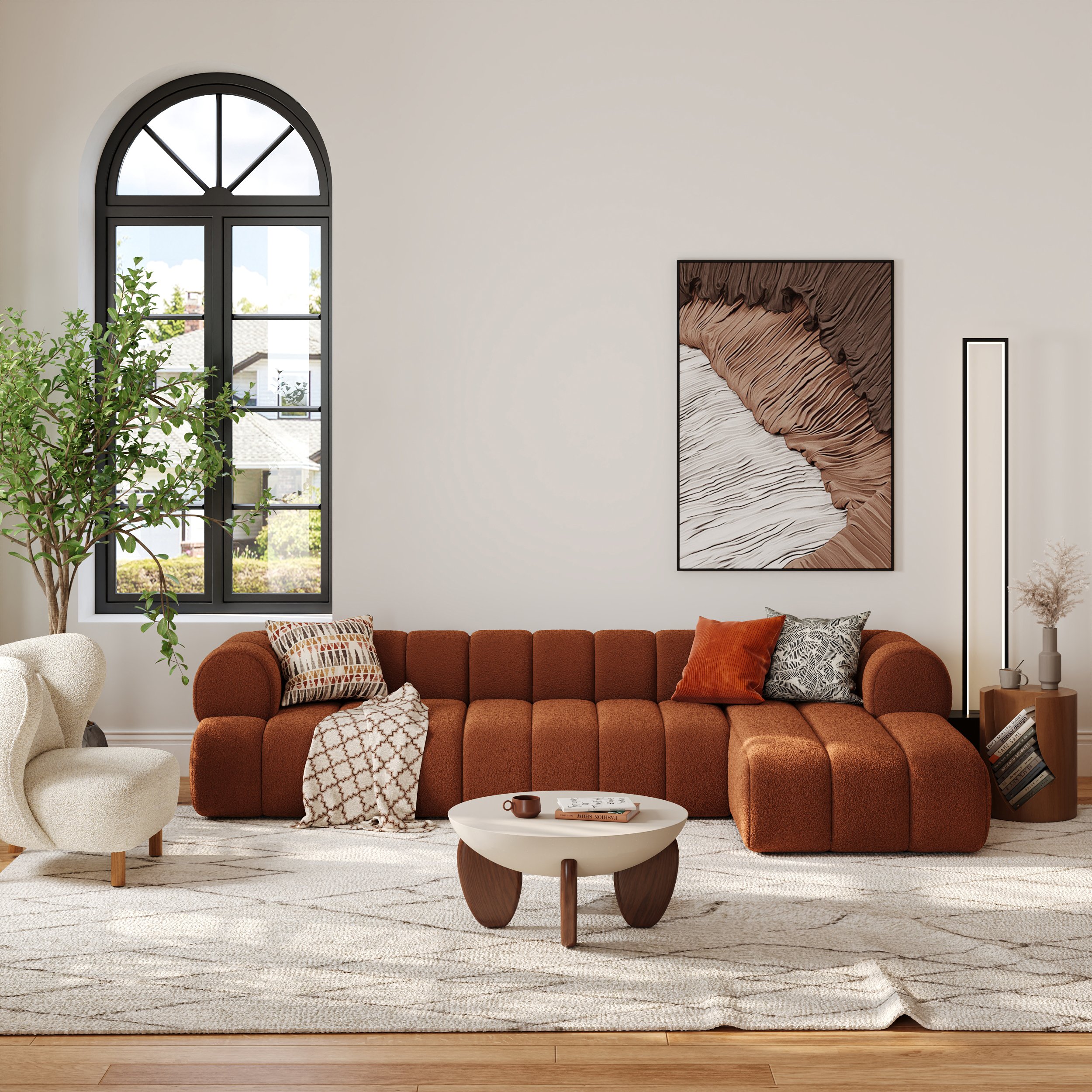HMR 118" 3-Piece Sectional Sofa with Chaise - Rust