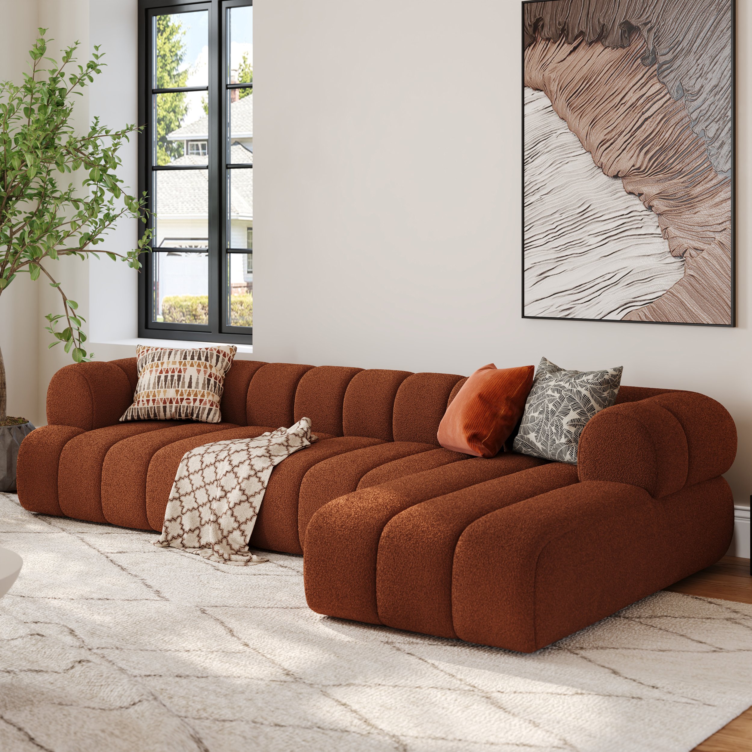 HMR 118" 3-Piece Sectional Sofa with Chaise - Rust