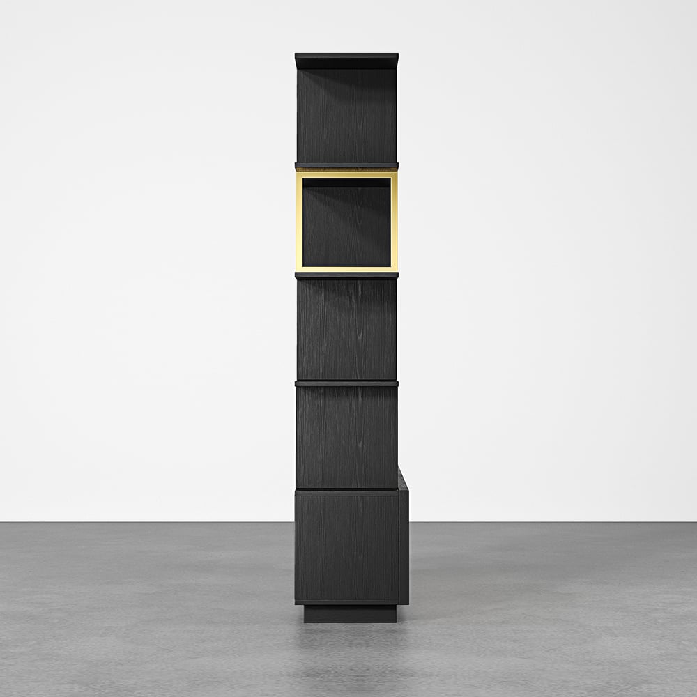 HMR 5-Tier Wood Bookshelf with 2 Doors Modern Bookcase in Gold Finish - Black