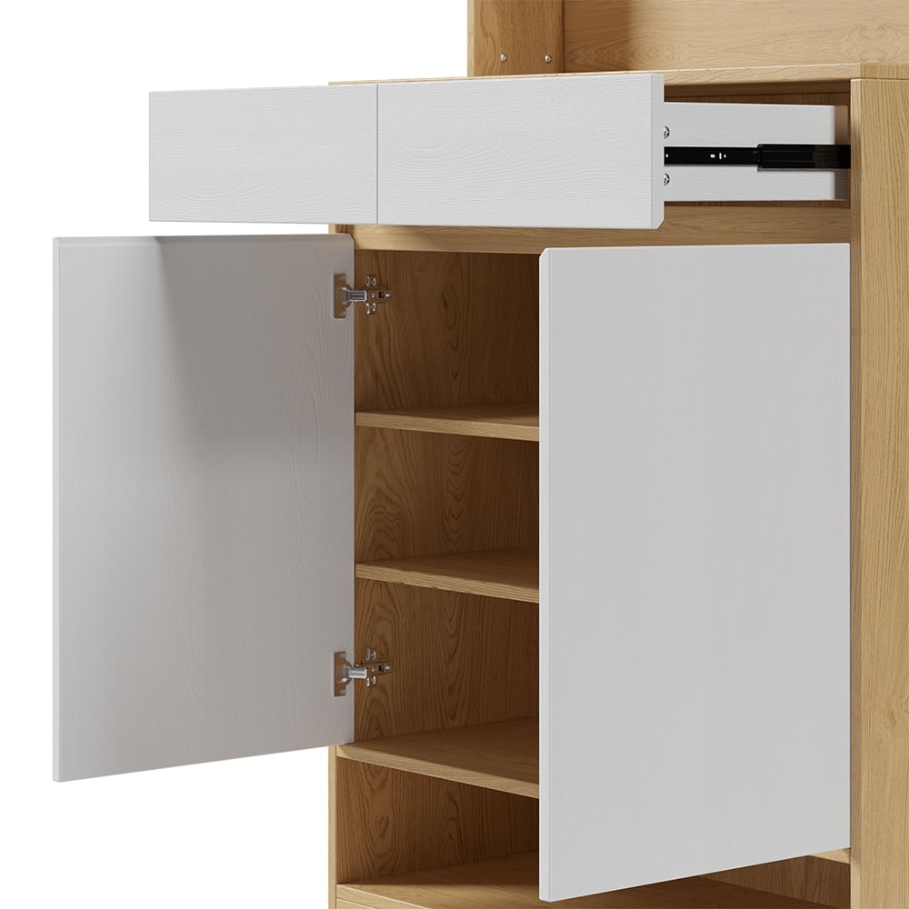 HMR - Natural & White Shoe Cabinet with 5 Shelves 2 Drawers 2 Doors Entryway Shoe Storage