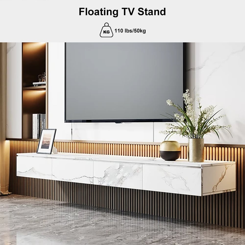 HMR - Floating TV Stand Marble Veneer Wall-Mount Media Console with Storage for TVs up to 85"
