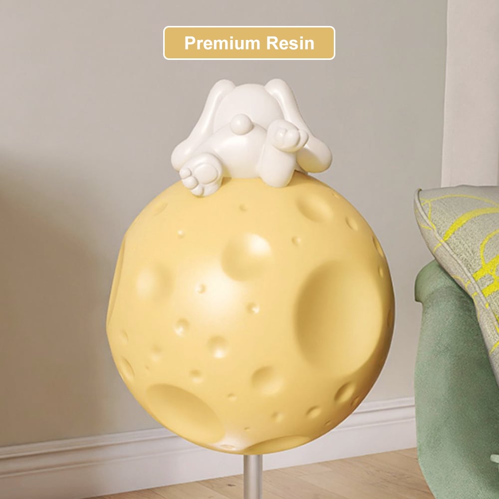 HMR - Cute Flying Rabbit Side Table with Open Storage Floor Resin Bunny End Table