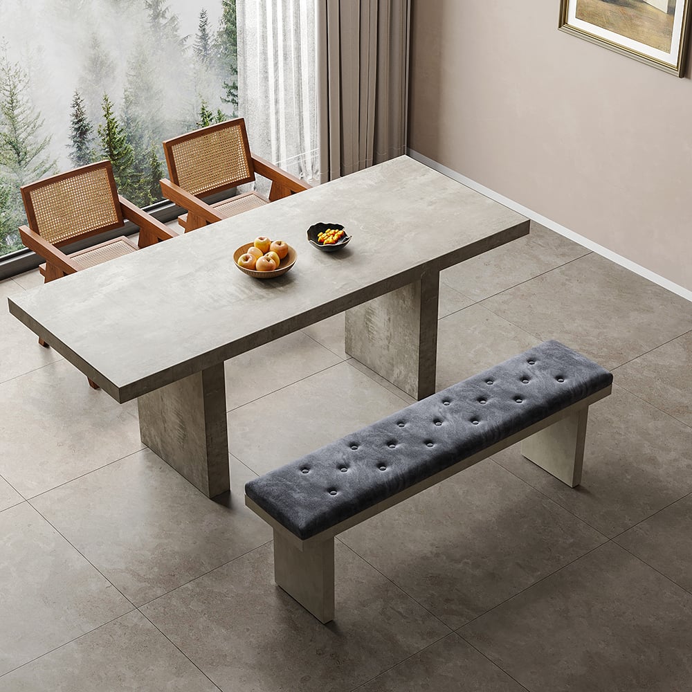HMR - Upoak Series 59" Farmhouse Modern Dining Bench with Velvet Upholstery Gray