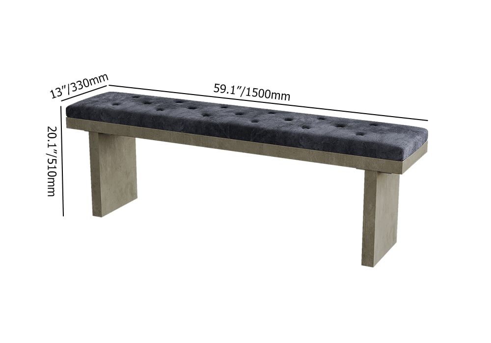HMR - Upoak Series 59" Farmhouse Modern Dining Bench with Velvet Upholstery Gray