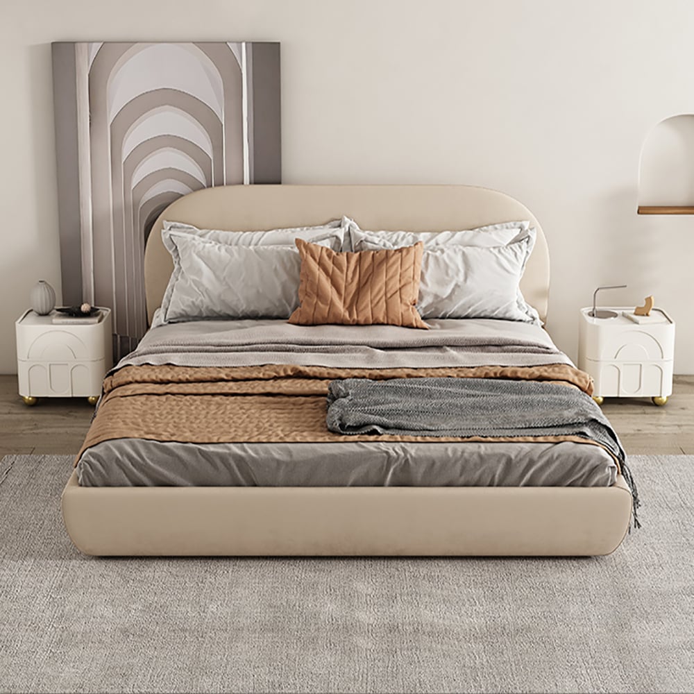 HMR - Modern White Smart Nightstand with Wireless Charger & Sintered Stone Top Bedside Table
