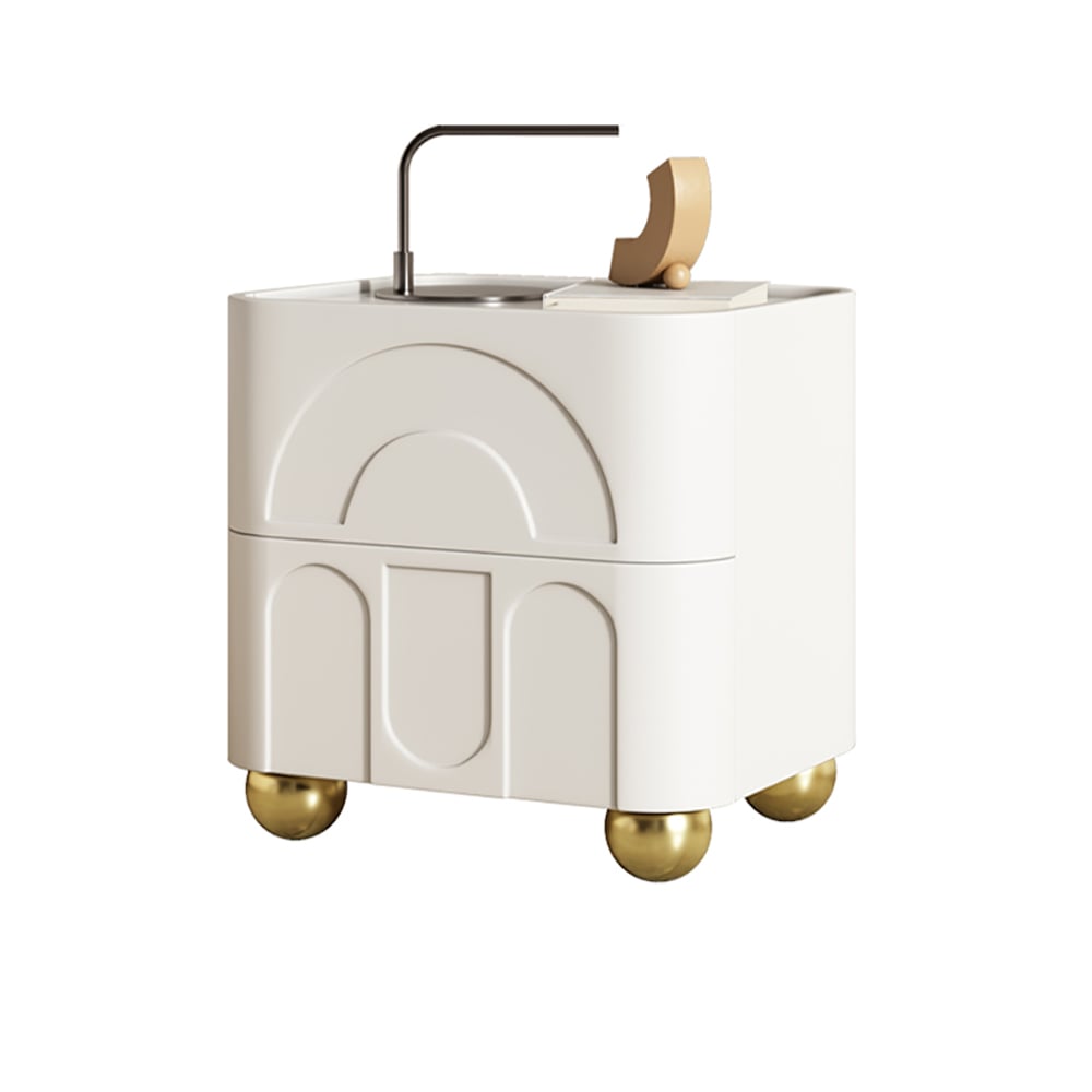 HMR - Modern White Smart Nightstand with Wireless Charger & Sintered Stone Top Bedside Table