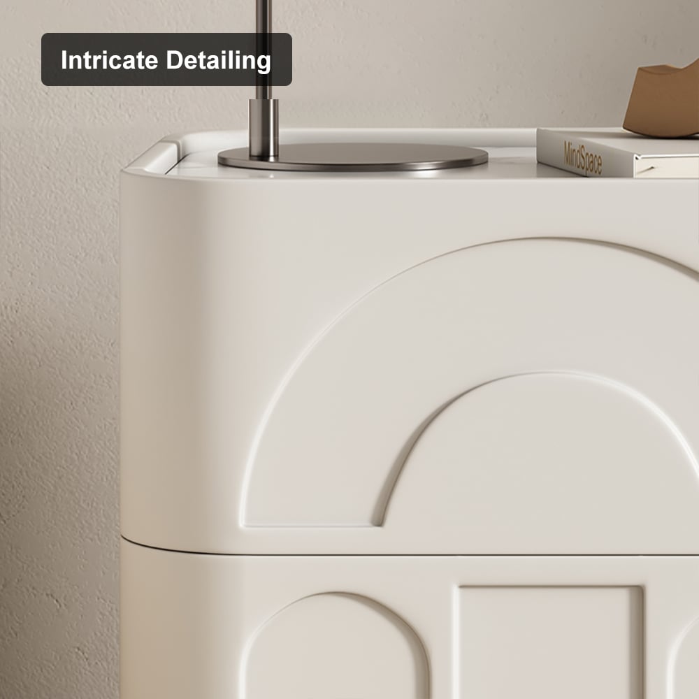 HMR - Modern White Smart Nightstand with Wireless Charger & Sintered Stone Top Bedside Table