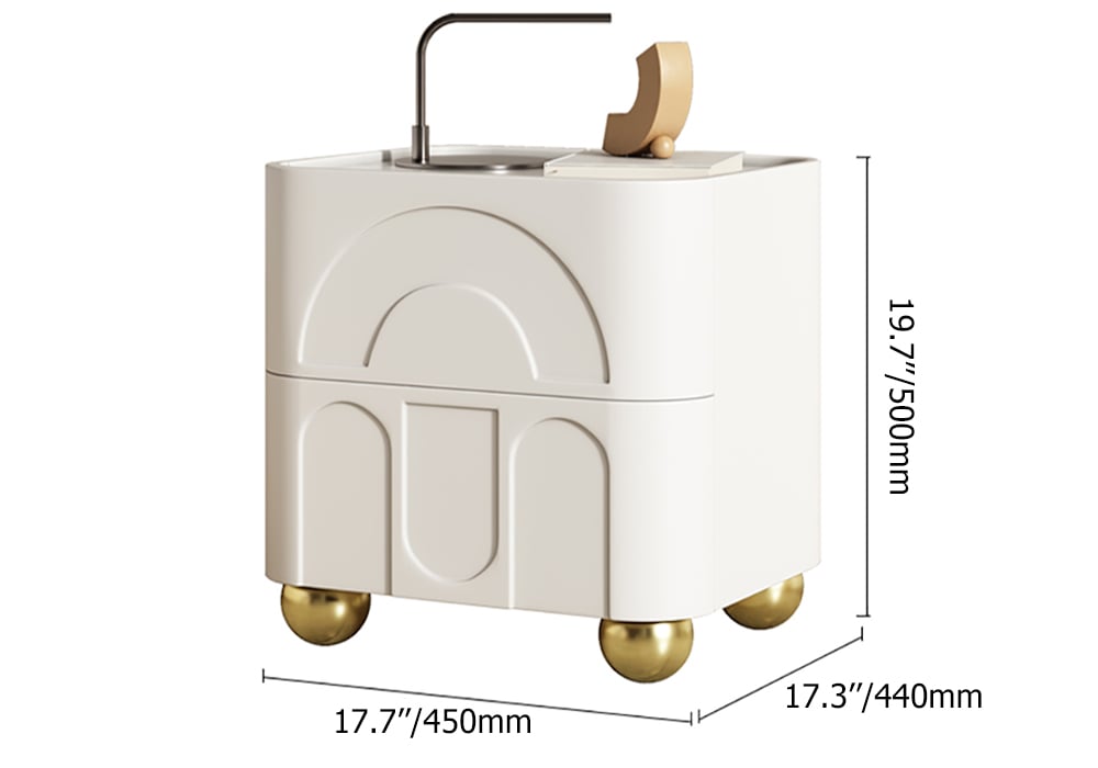 HMR - Modern White Smart Nightstand with Wireless Charger & Sintered Stone Top Bedside Table