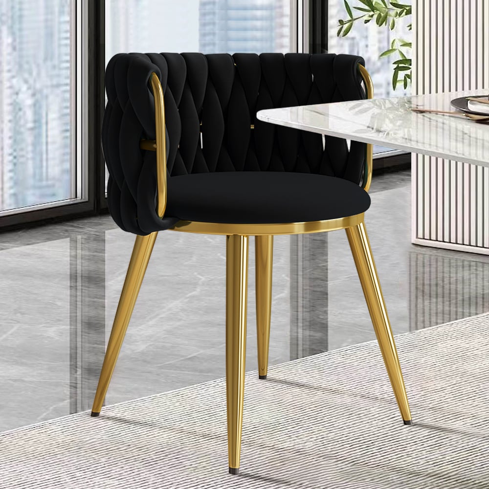 HMR Sweave Nordic Barrel Dining Chair with Velvet Upholstery (Set of 4) - Black