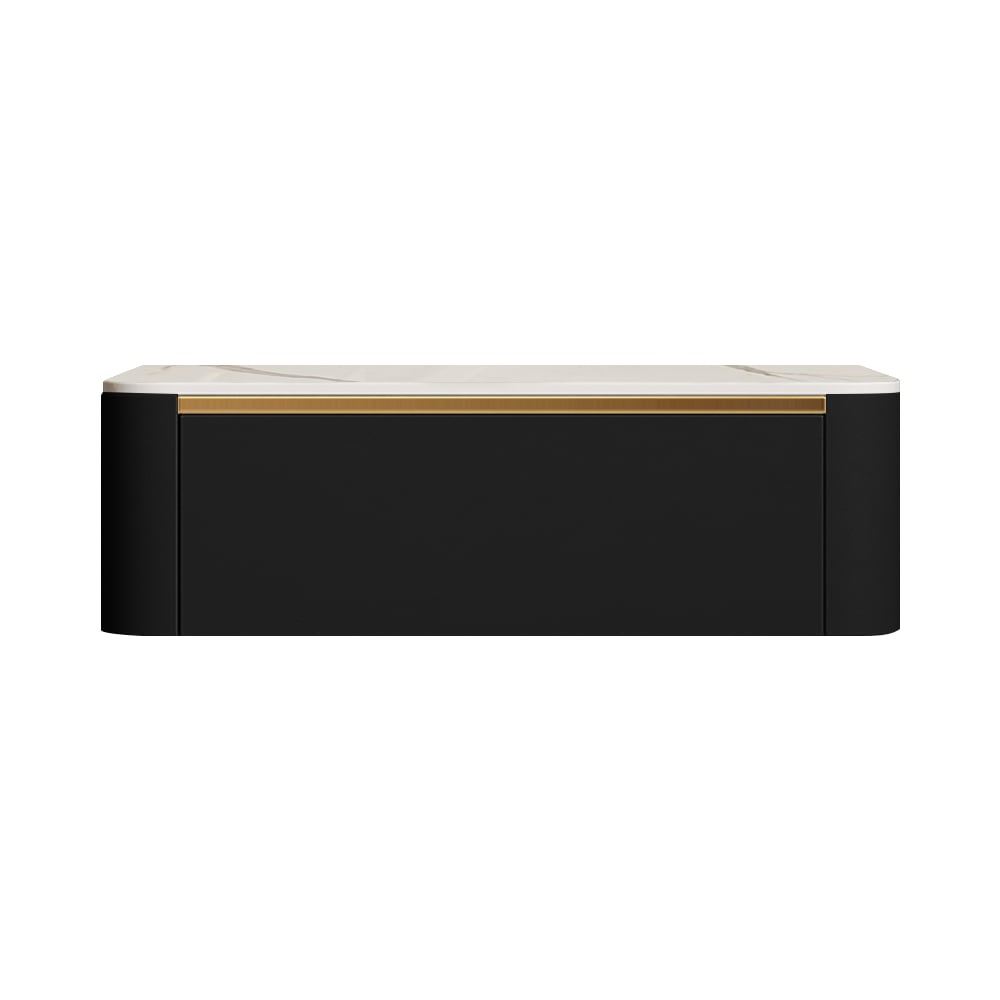 HMR Modern Floating Nightstand 1 Drawer Bedside Table with Sintered Stone Top - Black, Set Of 2