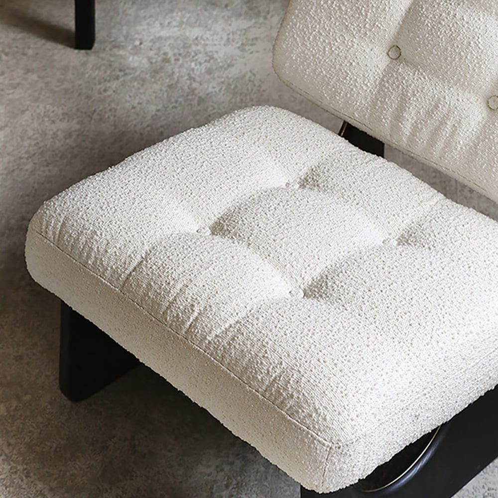 HMR - Japandi Boucle Lounge Chair White & Black Accent Chair Ash Wood Upholstery