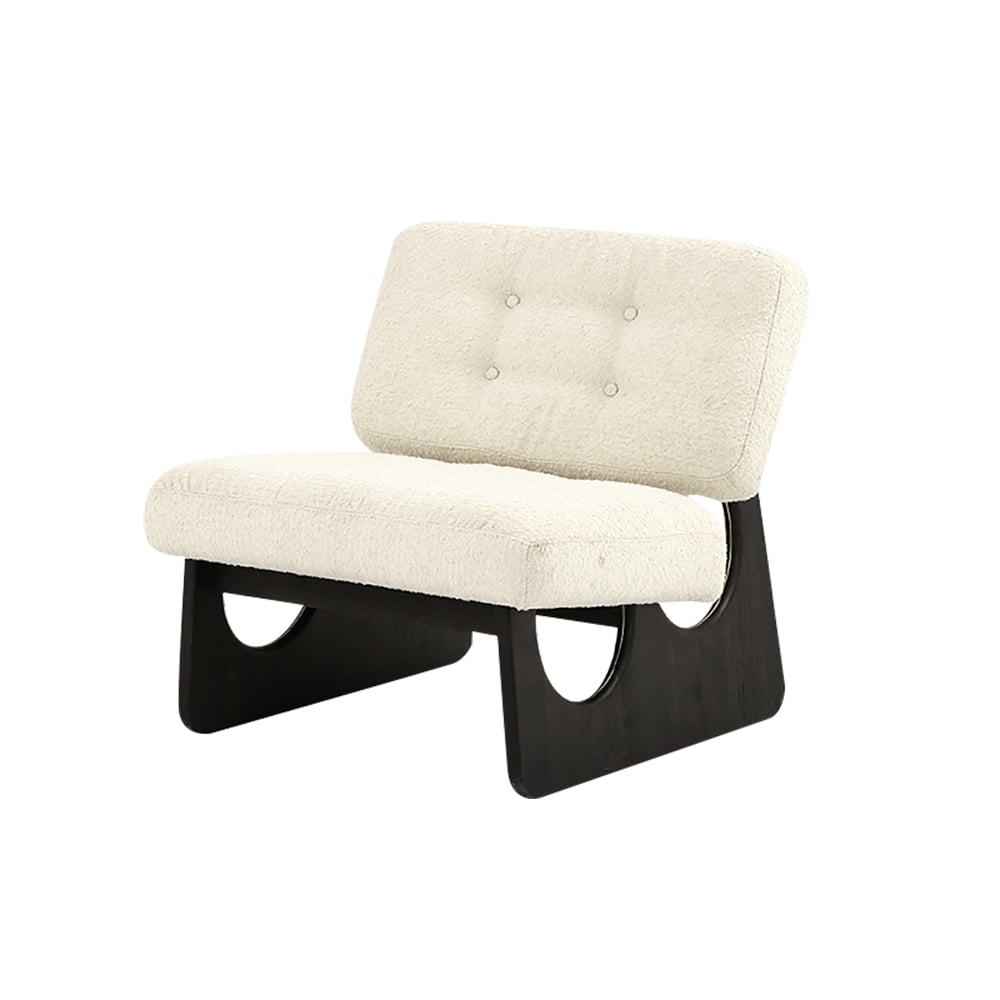 HMR - Japandi Boucle Lounge Chair White & Black Accent Chair Ash Wood Upholstery