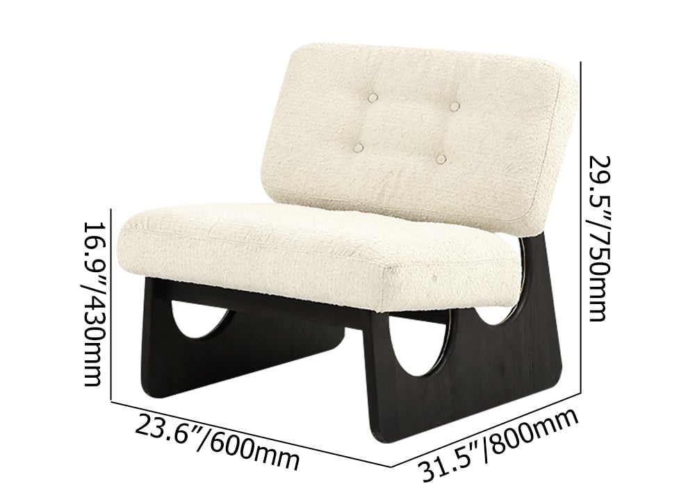 HMR - Japandi Boucle Lounge Chair White & Black Accent Chair Ash Wood Upholstery