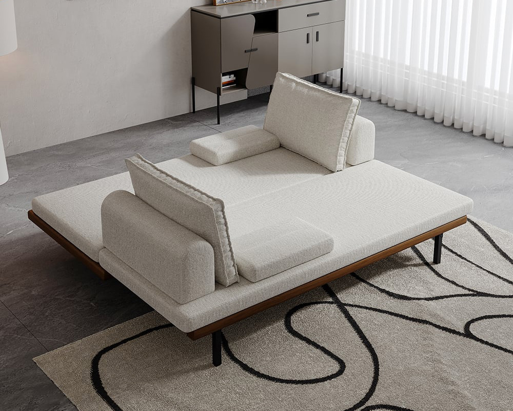 HMR 79" Queen 3-Seater Linen Convertible Futon Bed with Pillows - White