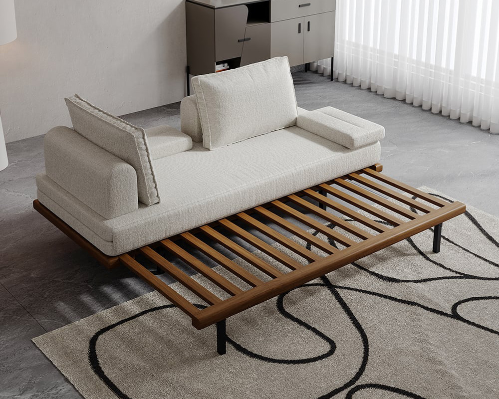 HMR 79" Queen 3-Seater Linen Convertible Futon Bed with Pillows - White