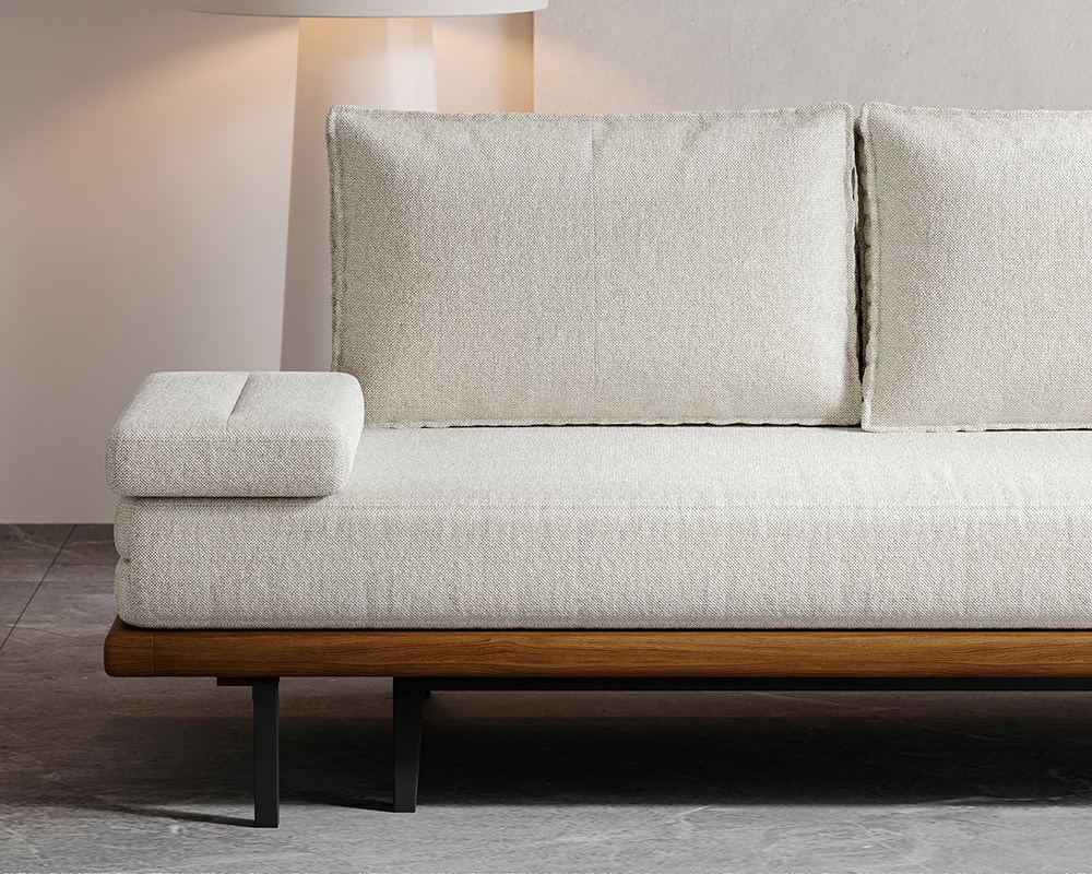 HMR 79" Queen 3-Seater Linen Convertible Futon Bed with Pillows - White