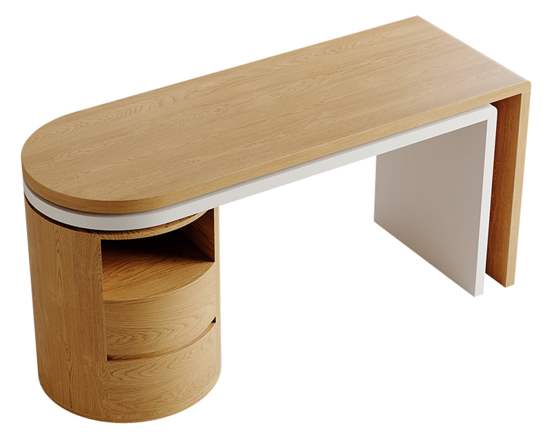 HMR 59.8" Modern L-Shaped Rotatable Executive Office Desk with Cabinet & 2 Drawers - Natural/White